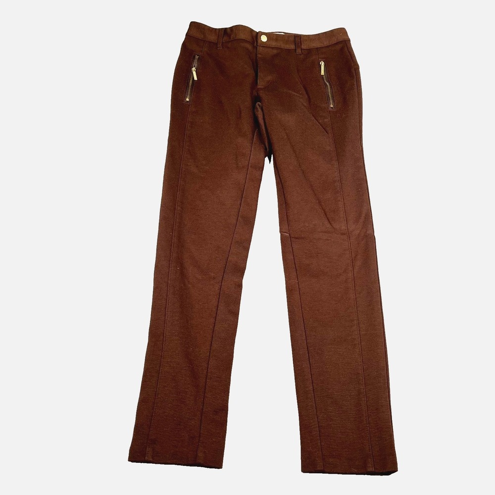 Michael Kors Pants Womens 4 Brown Stretch Skinny Leg Flat Front Zip Pockets